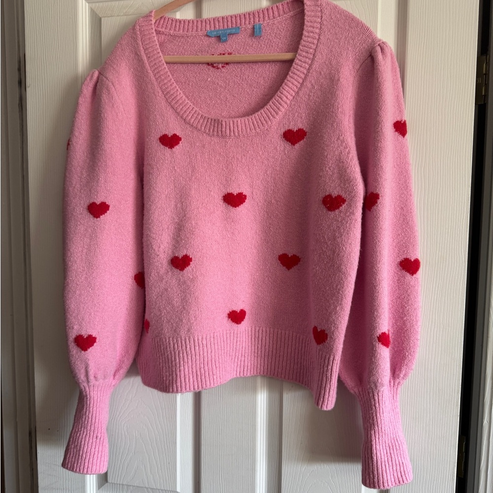 Draper James Pink Sweater with Red Heart Accents